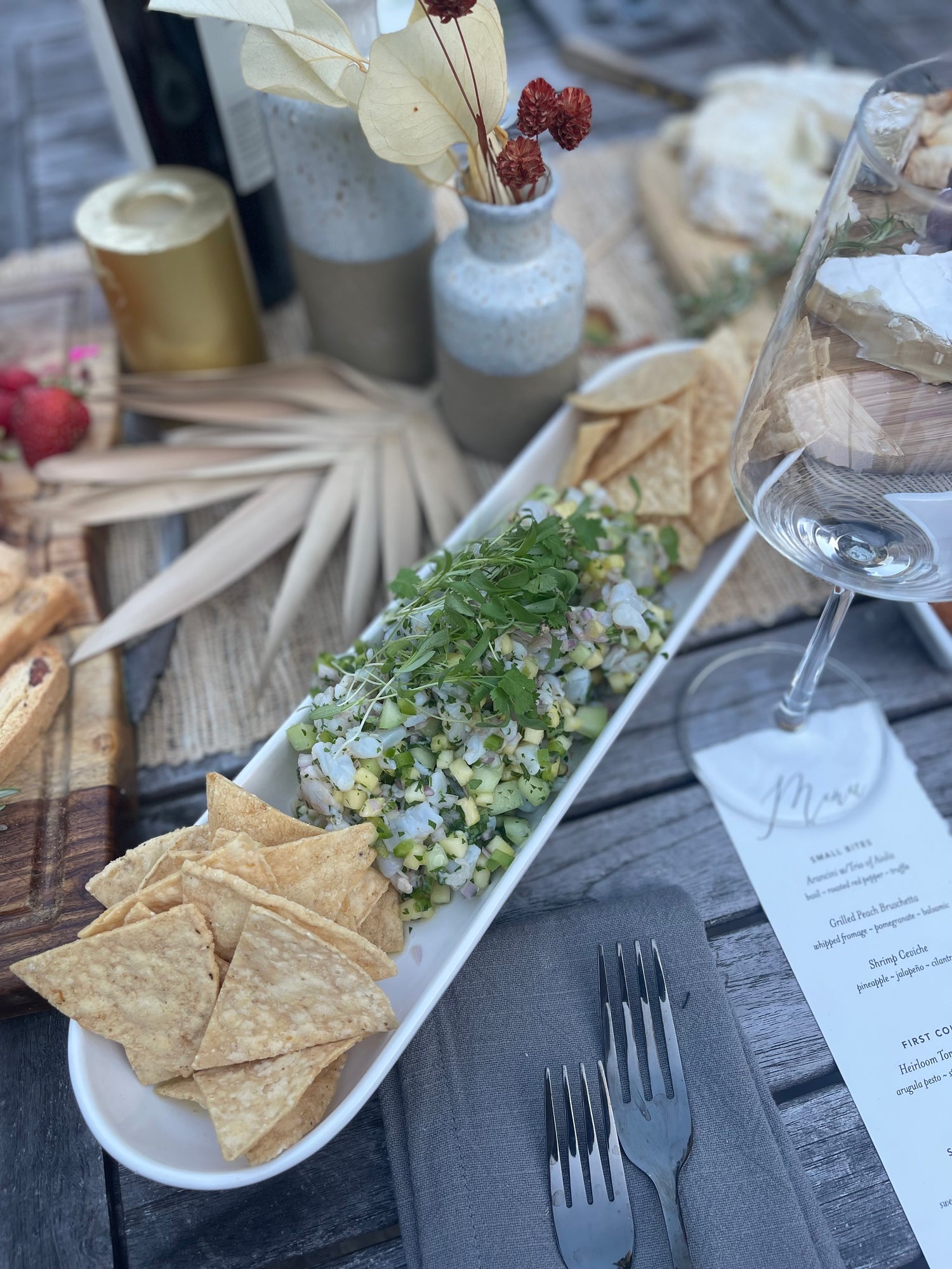 Fresh seasonal farm-to-table appetizer prepared by Shef Madres Catering for an event in the Greater Sacramento region.
