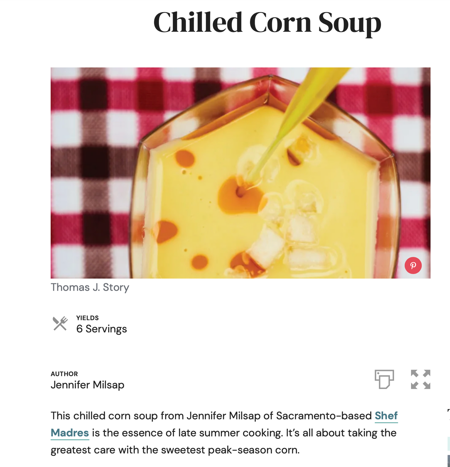 Screenshot of Chef Jennifer Millsap's recipe featured in Sunset magazine.